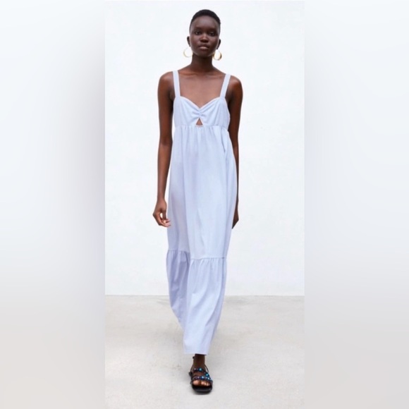 Zara Dresses & Skirts - Zara Maxi with Keyhole Opening Smocked Back in Light Blue Size Large NEW!